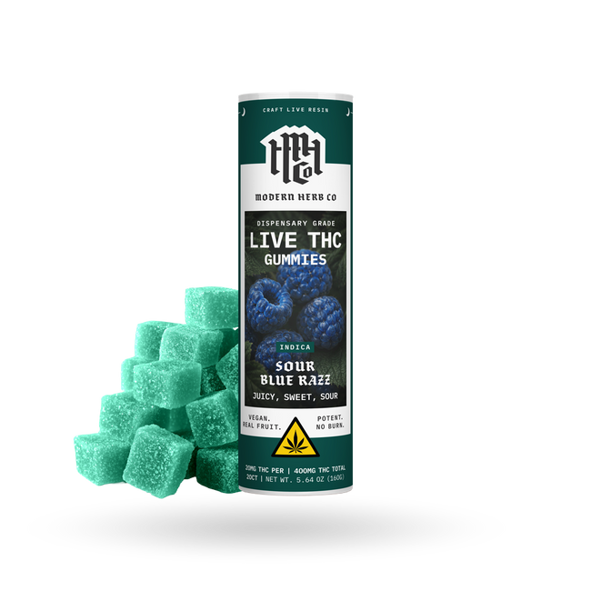 The Hemp Collect Live Resin D9 THC Gummies: Sour Blue Razz (Indica), 20ct