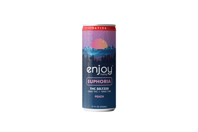 Enjoy Hemp 10mg THC + 10mg CBG Peach Seltzer for Euphoria (Sativa) | Mediumdose Uplifting, Alcohol-Free Drink