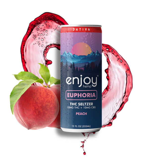 Enjoy Hemp 10mg THC + 10mg CBG Peach Seltzer for Euphoria (Sativa) | Mediumdose Uplifting, Alcohol-Free Drink