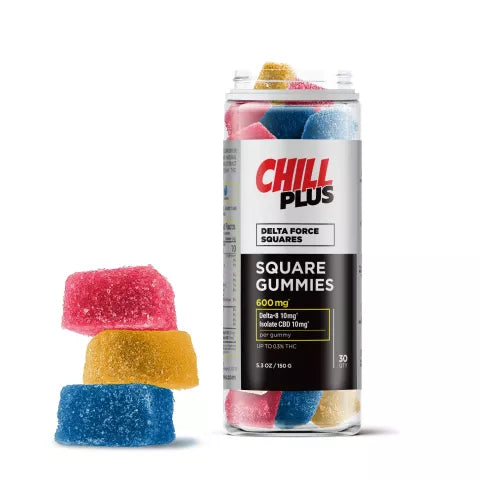 20mg CBD Isolate, D8 Gummies - Delta Force Squares - Chill Plus Best Sales Price - Gummies