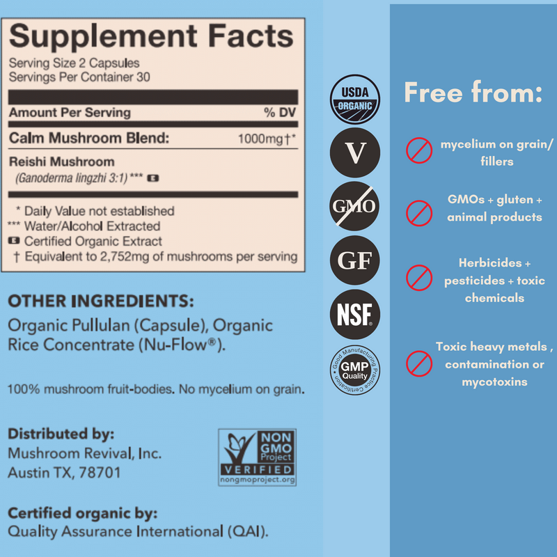 Mushroom Revival Calm Reishi Mushroom Capsules Best Sales Price - Edibles