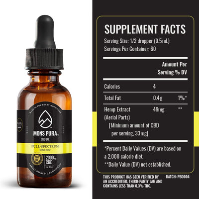 Mons Pura Full Spectrum 2,000mg Tincture Best Sales Price - Tincture Oil