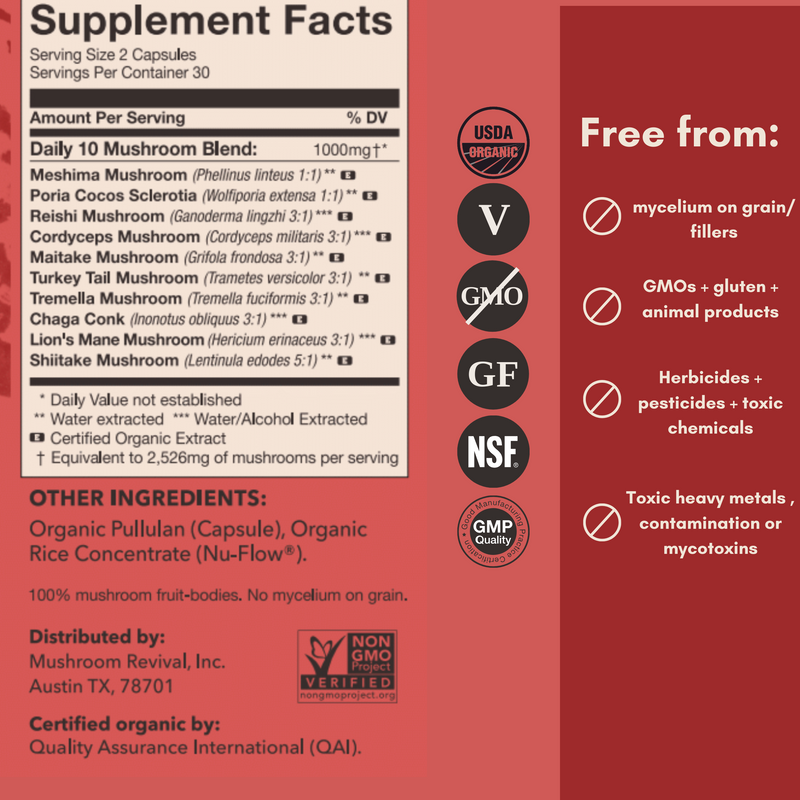 Mushroom Revival Daily 10 Mix Mushroom Capsules Best Sales Price - Edibles