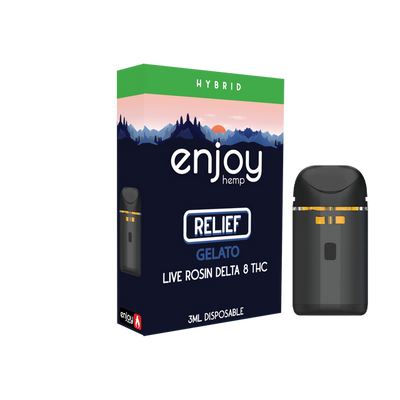 Enjoy Hemp 3ml Live Rosin Delta 8 THC Disposable for Relief - Gelato (Hybrid) Best Sales Price - Vape Cartridges