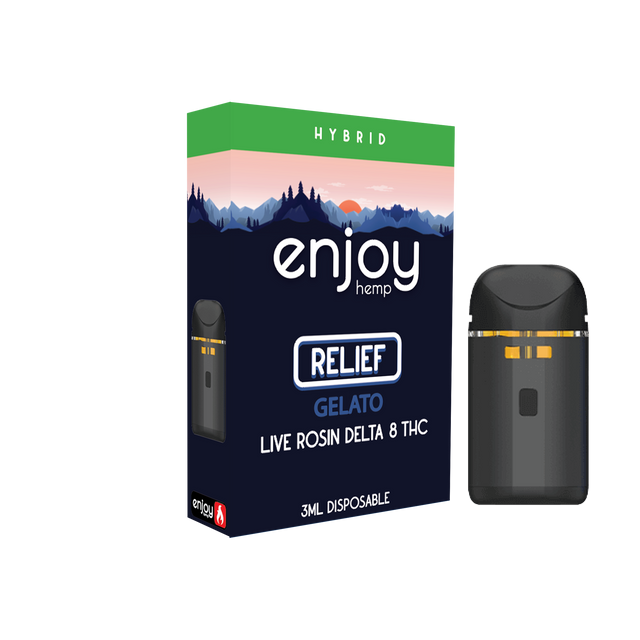 Enjoy Hemp 3ml Live Rosin Delta 8 THC Disposable for Relief - Gelato (Hybrid) Best Sales Price - Vape Cartridges