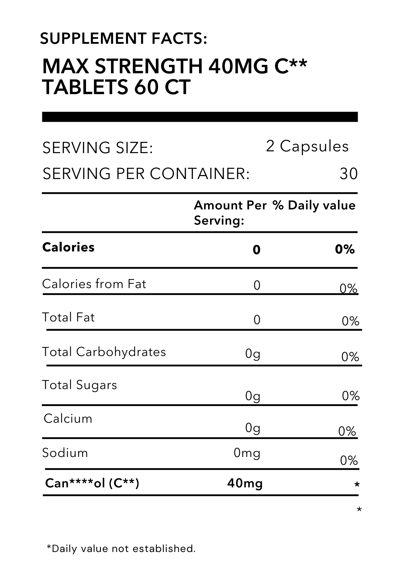 MAX Strength 40mg Tablets 60 ct