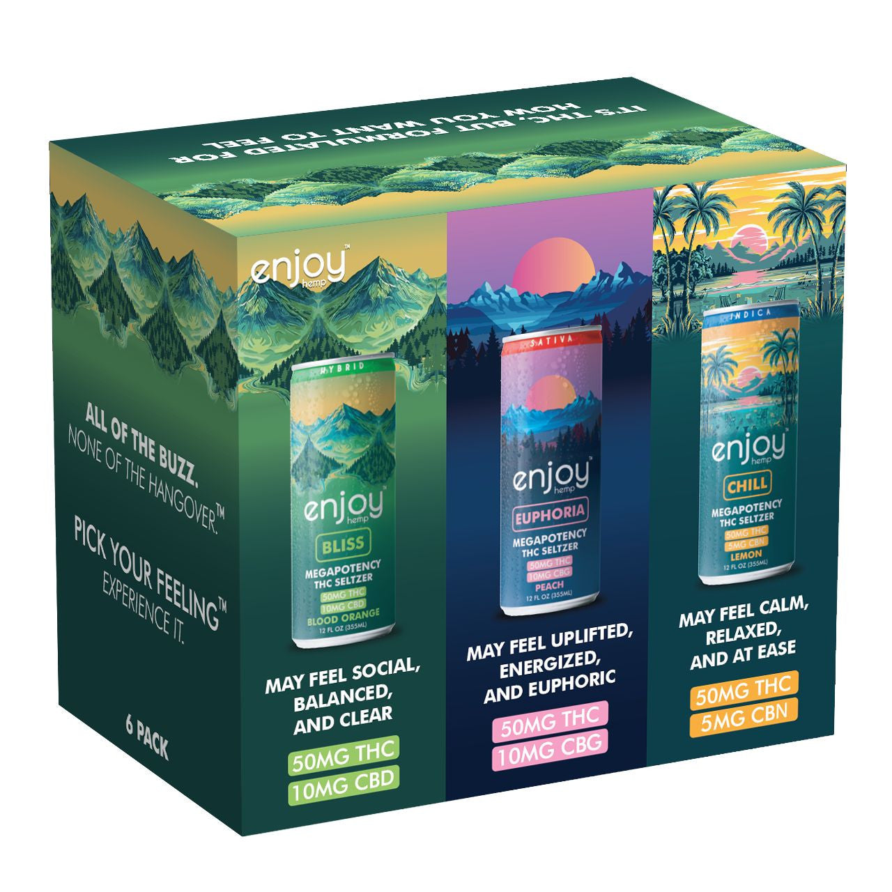 Enjoy Hemp 50mg THC Seltzer Mood Variety Pack | Mega Potency (Euphoria, Bliss, Chill)