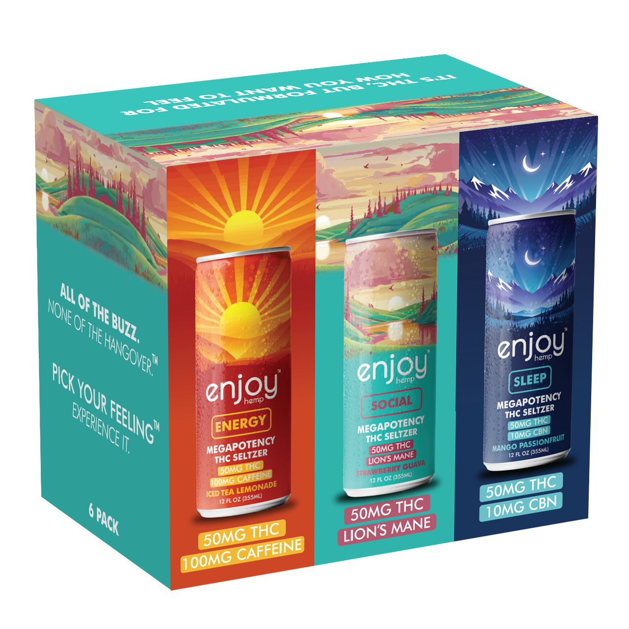 Enjoy Hemp 50mg THC Seltzer Functional Variety Pack | Mega Potency (Energy, Social, Sleep)  )