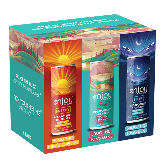 Enjoy Hemp 50mg THC Seltzer Functional Variety Pack | Mega Potency (Energy, Social, Sleep)  )