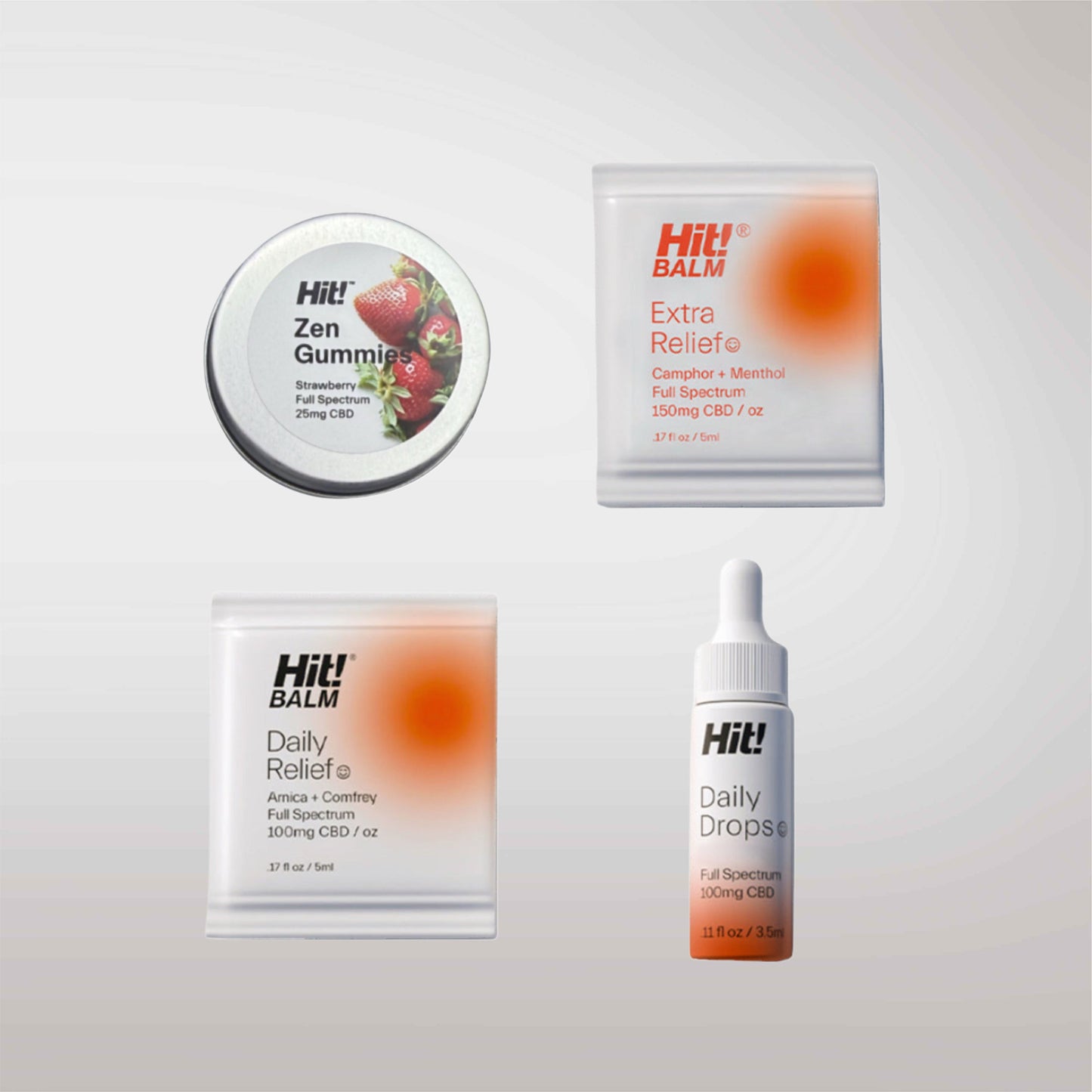 Intro Pack: Zen Gummies, Daily Drops, Hit! Balm Extra Relief and Daily Relief