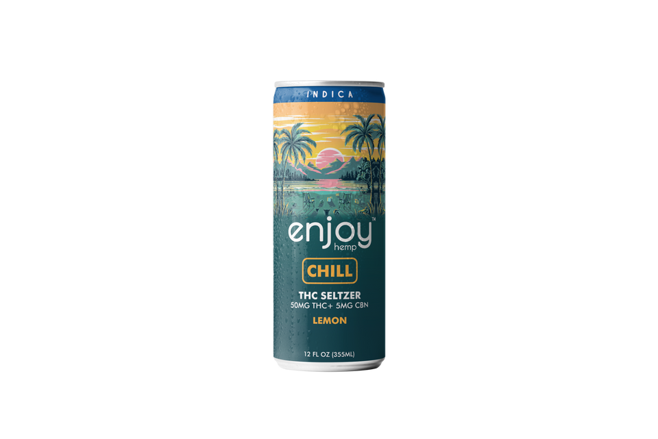 Enjoy Hemp 50mg THC + 5mg CBN Lemon Seltzer for Chill (Indica) | Megadose Relaxation, Alcohol-Free Drink