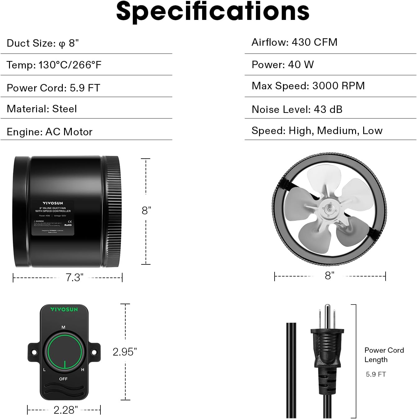 VIVOSUN Inline Booster Duct Fan 4” 100 CFM, HVAC Exhaust Ventilation Fan with Low Noise for Basements, Bathrooms, Kitchens, Attics, Grow Tents, Black