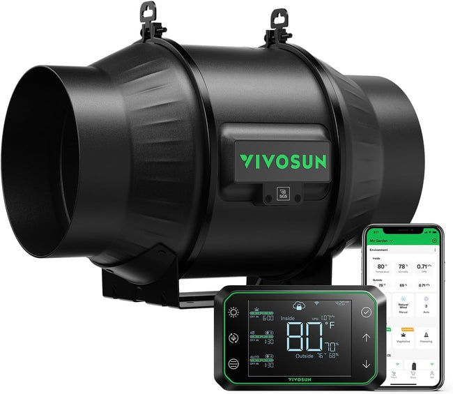 VIVOSUN G8 8" Inline Duct Fan & 3 Cycle Modes E12 Speed Controller, AeroZesh Grow Tent Kit Ventilation Fan with 725 CFM EC Motor, Programmable Exhaust Fan for Heating Cooling Booster, Hydroponics