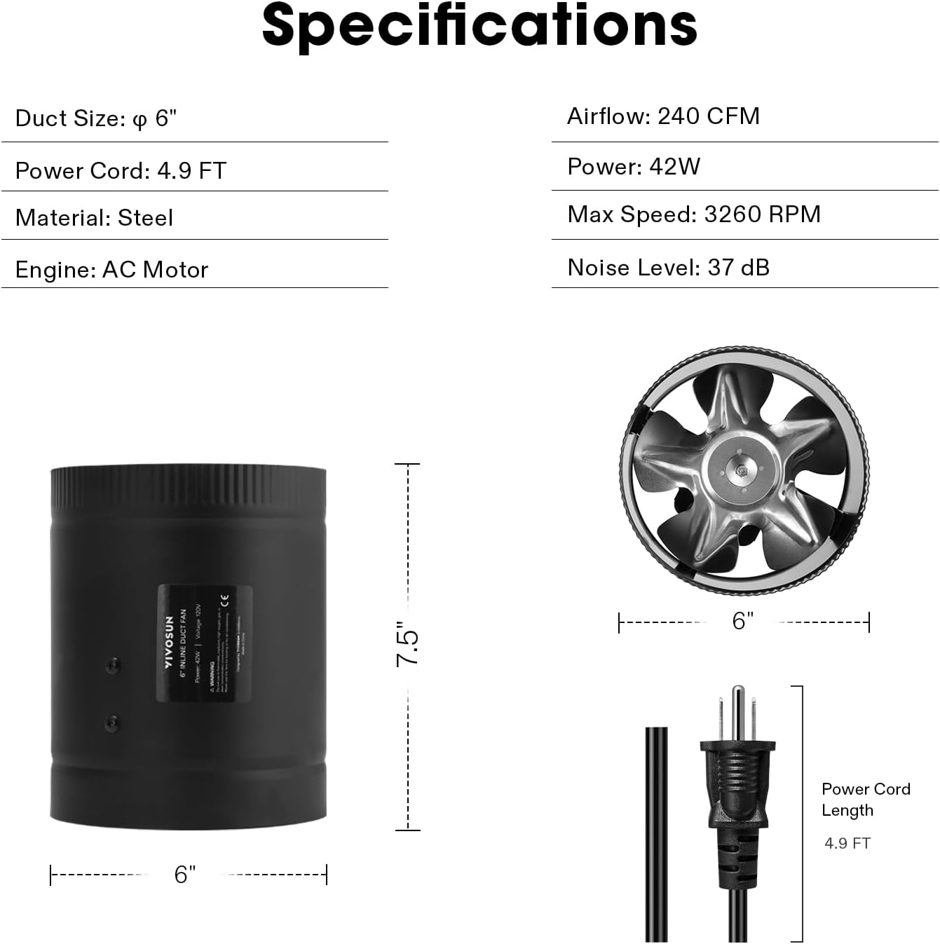 VIVOSUN Inline Booster Duct Fan 8” 430 CFM with Speed Controller, HVAC Exhaust Ventilation Fan with Low Noise for Basements, Bathrooms, Kitchens, Attics, Grow Tents
