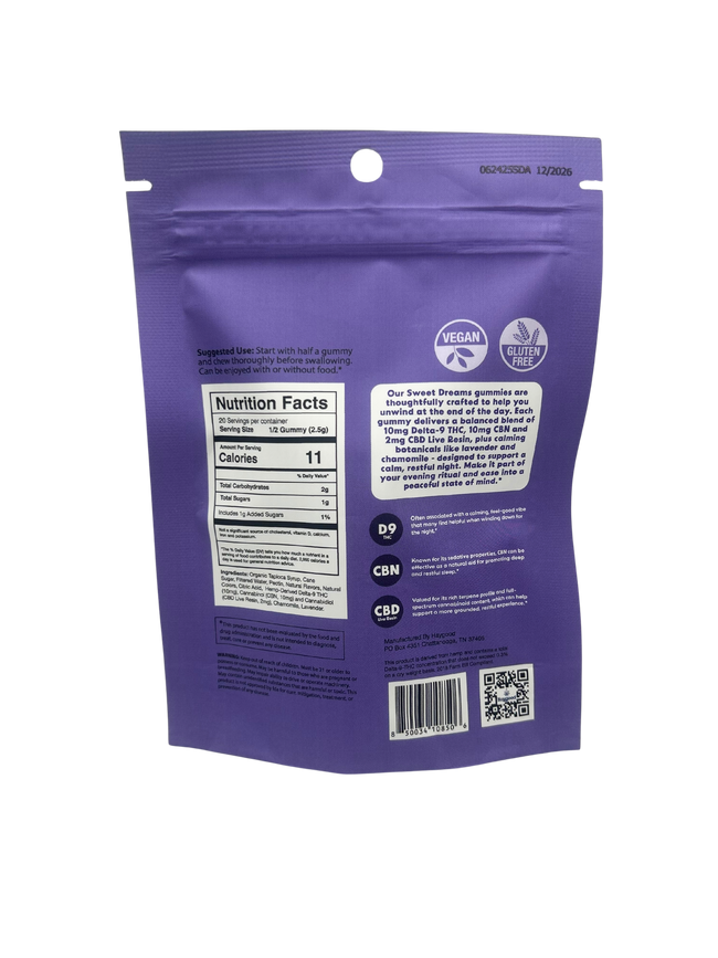 Haygood Farms Sweet Dreams: CBN & Delta 9 THC Live Resin Gummies – Indica - Mixed Berry