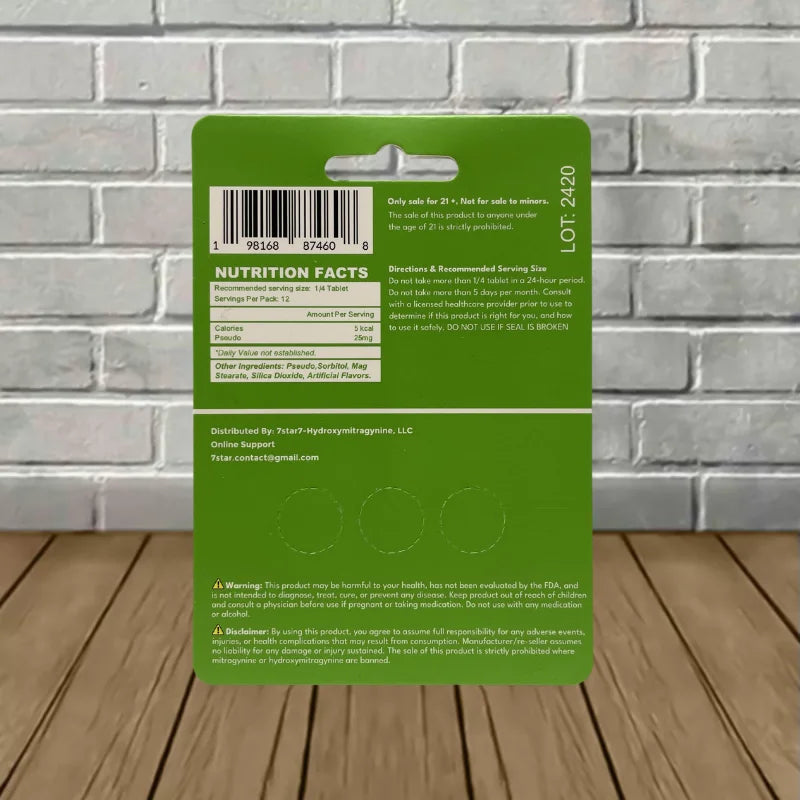 7 Star Pseudo + 7-Hydroxymitragynine Extract Tablets 3ct