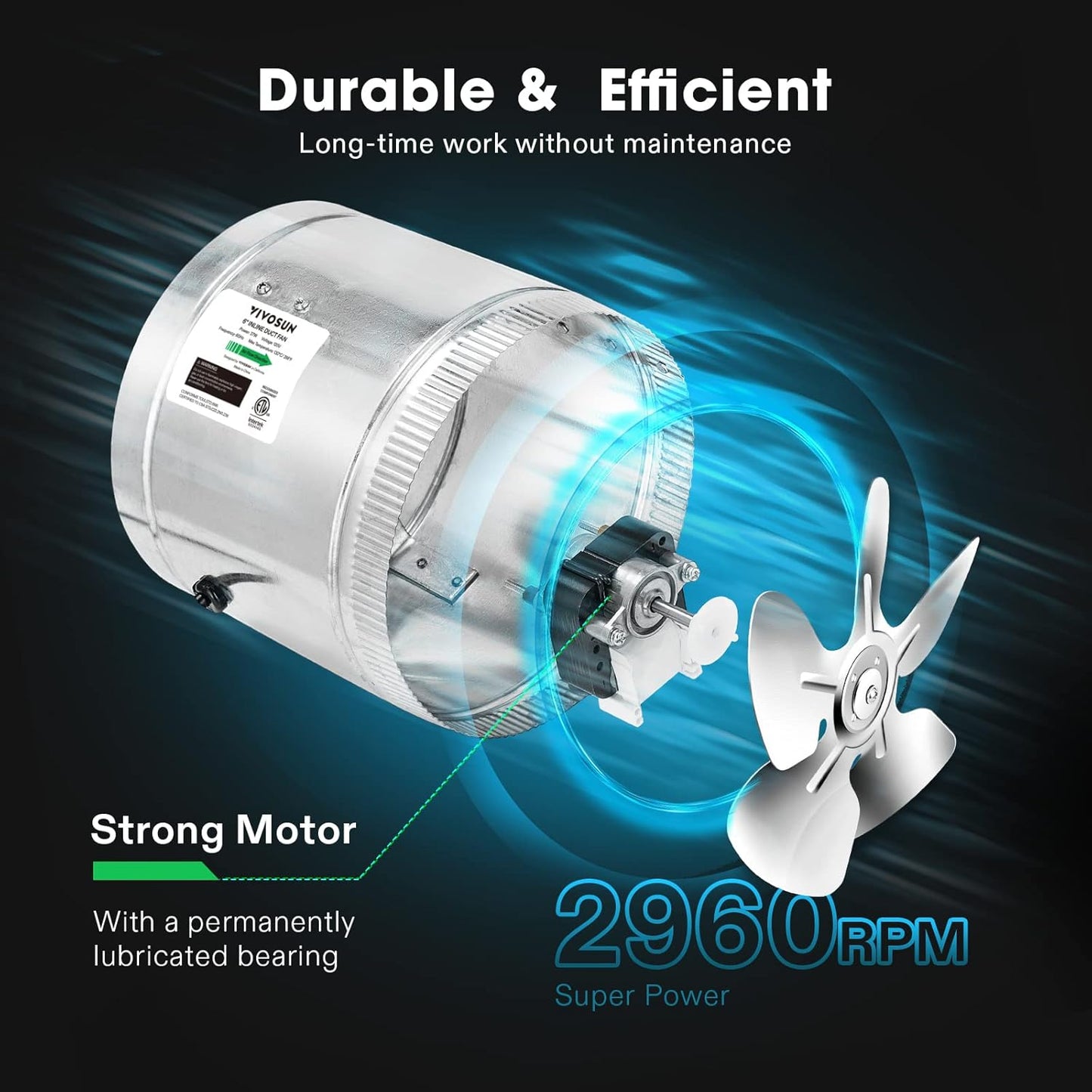 VIVOSUN 4” Inline Booster Duct Fan with Speed Regulator, 130 CFM Quiet Exhaust Fan for HVAC Ventilation in Grow Tents, Basements, Bathrooms, Kitchens, and Attics