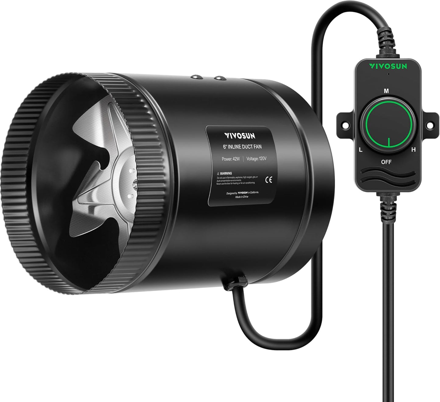 VIVOSUN Inline Booster Duct Fan 8” 420 CFM, HVAC Exhaust Ventilation Fan with Low Noise for Basements, Bathrooms, Kitchens, Attics, Grow Tents, Black