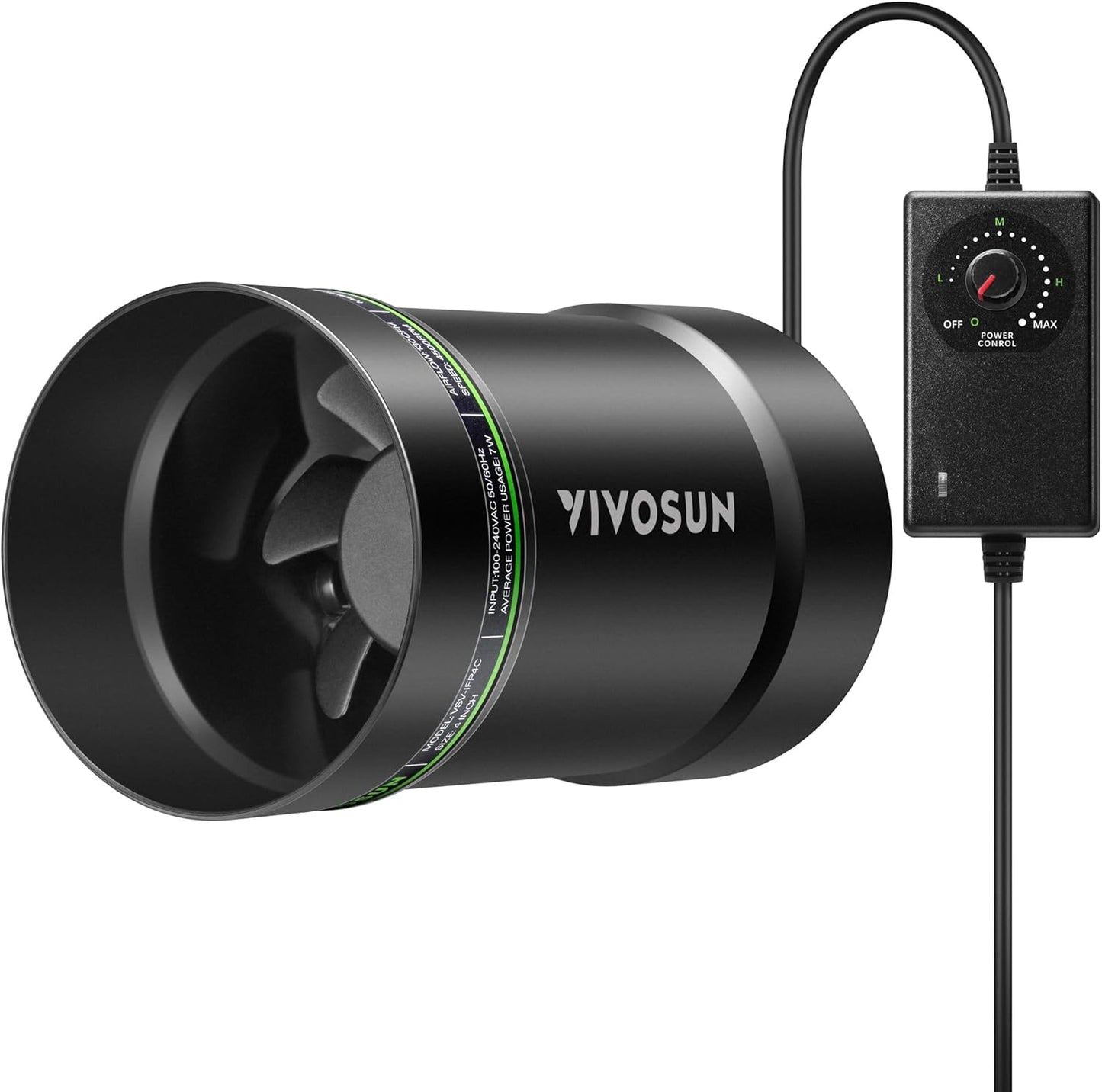 VIVOSUN 4” Inline Booster Duct Fan with Speed Regulator, 130 CFM Quiet Exhaust Fan for HVAC Ventilation in Grow Tents, Basements, Bathrooms, Kitchens, and Attics