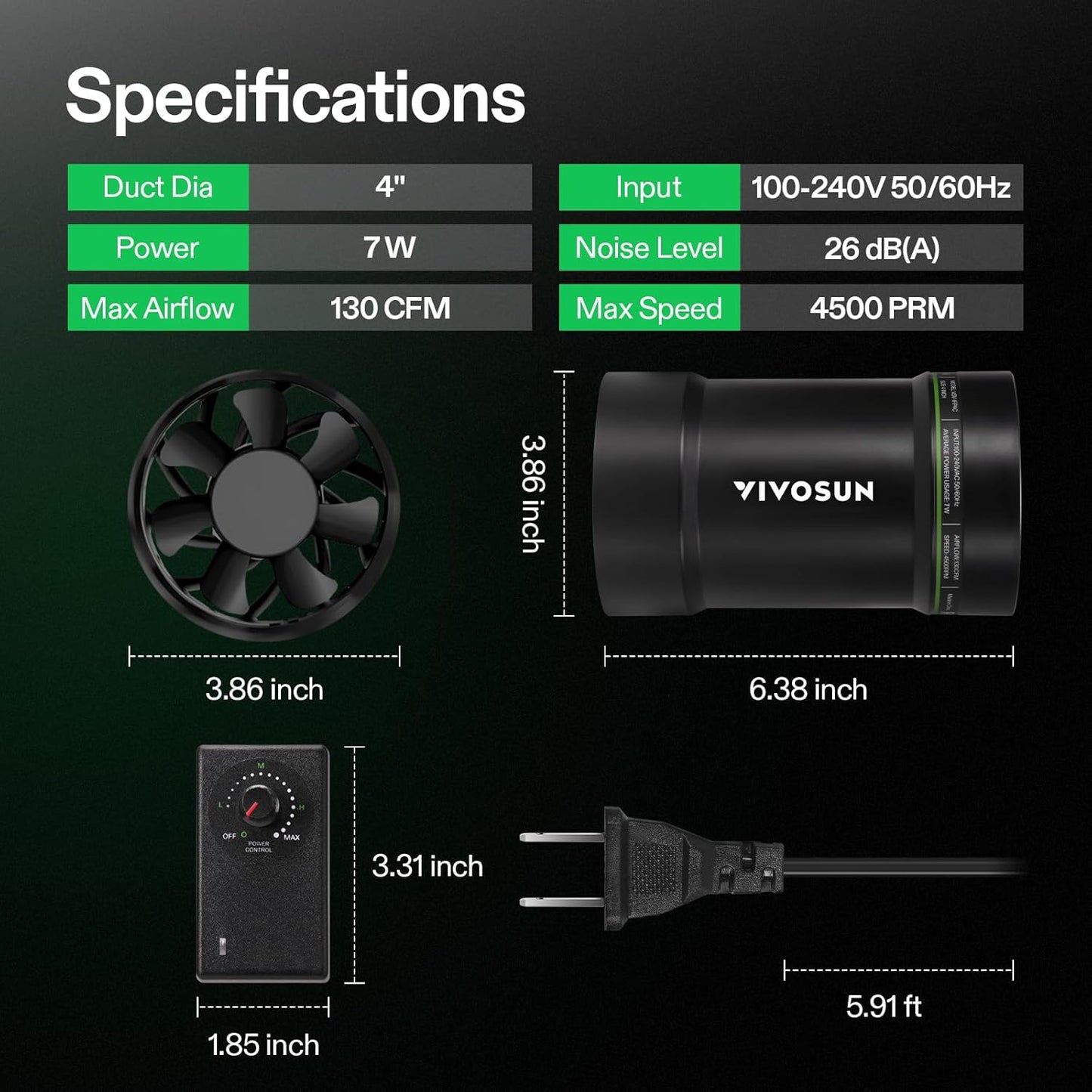VIVOSUN 6” Inline Booster Duct Fan with Speed Regulator, 345 CFM Quiet Exhaust Fan for HVAC Ventilation in Grow Tents, Basements, Bathrooms, Kitchens, and Attics