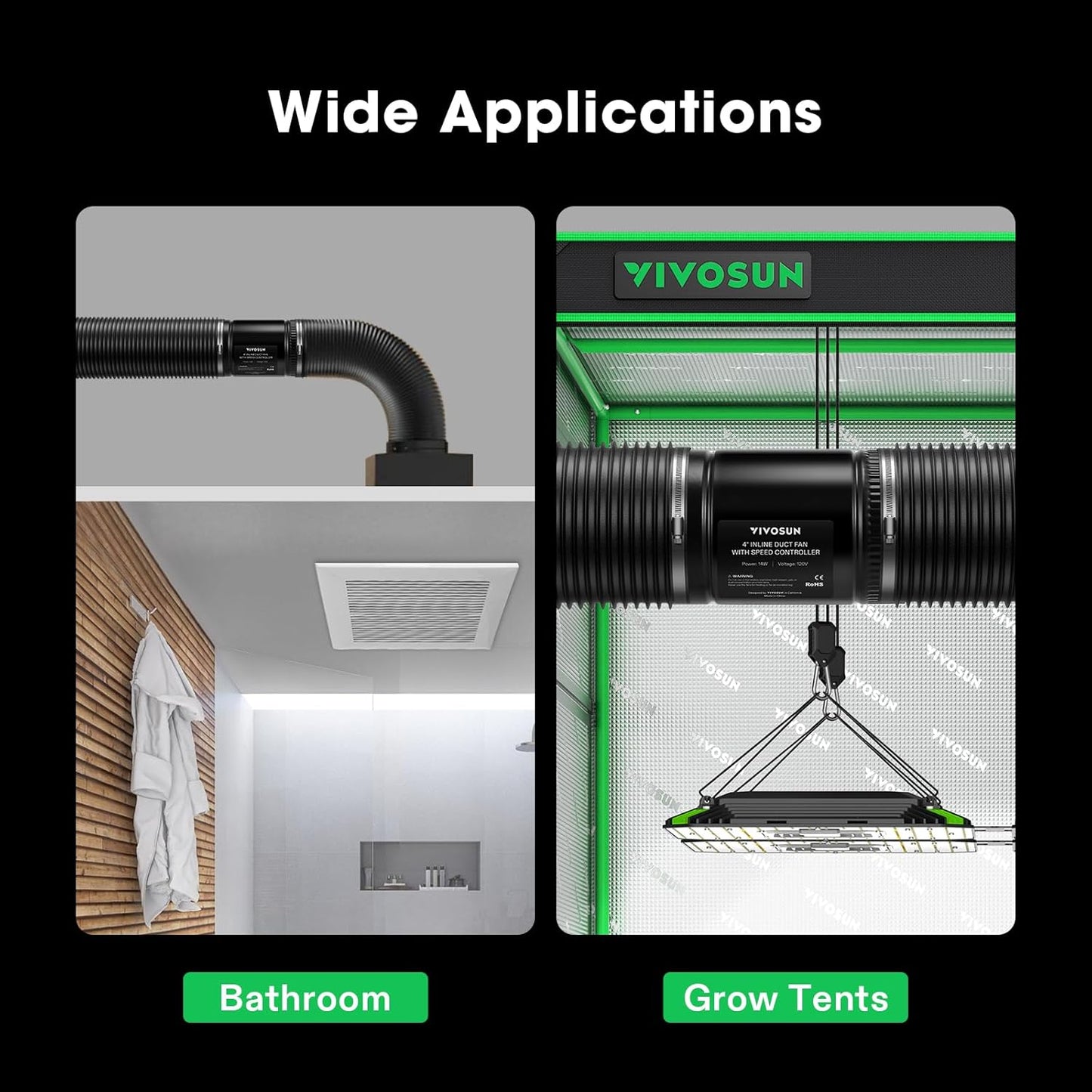 VIVOSUN Inline Booster Duct Fan 8” 430 CFM with Speed Controller, HVAC Exhaust Ventilation Fan with Low Noise for Basements, Bathrooms, Kitchens, Attics, Grow Tents