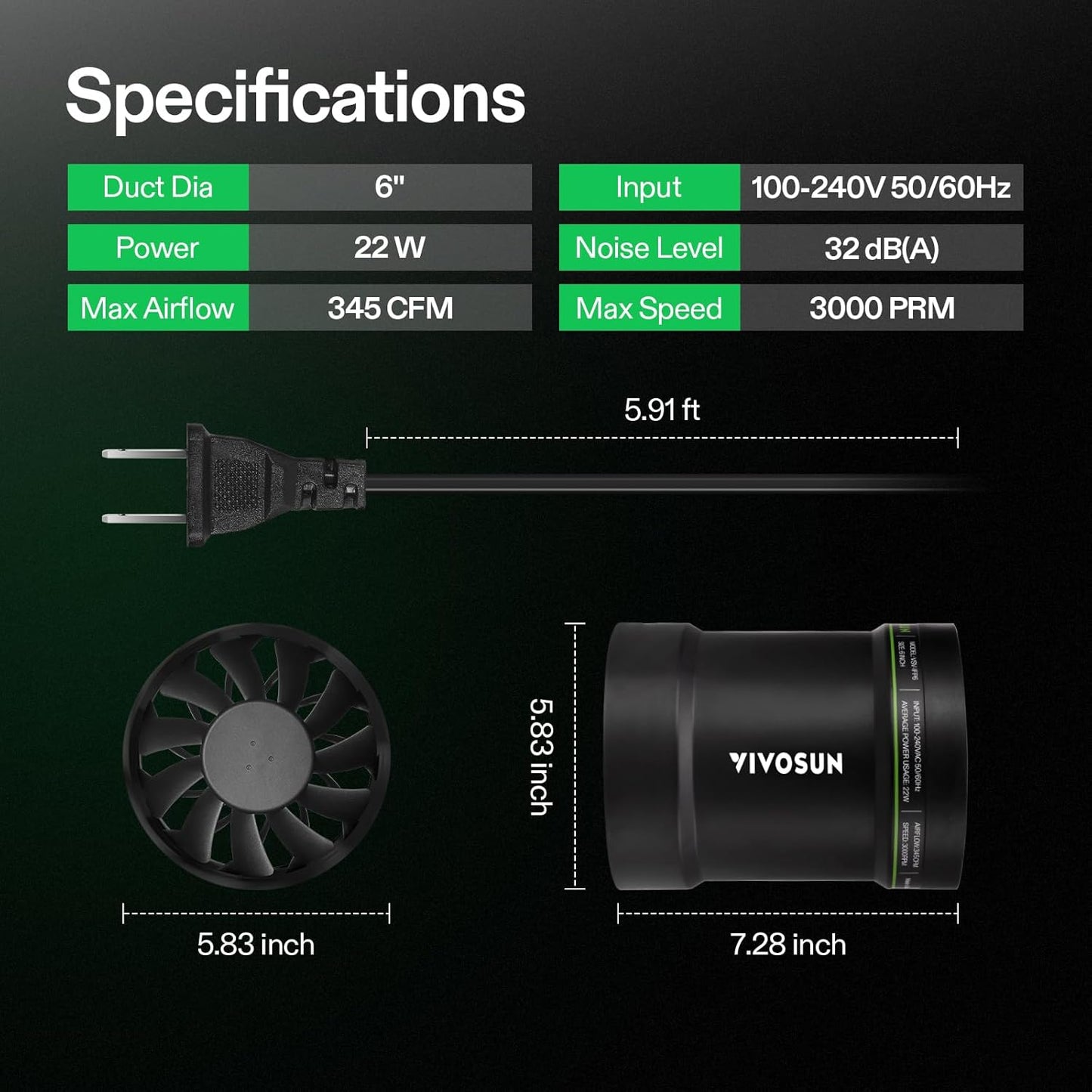 VIVOSUN 6 Inch Inline Duct Fan 240 CFM, HVAC Exhaust Ventilation Fan with Low Noise for Basements, Bathrooms, Kitchens and Attics, Silver