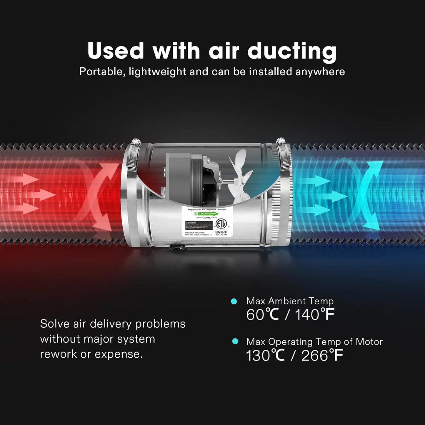 VIVOSUN 8 Inch Inline Duct Fan 420 CFM, HVAC Exhaust Ventilation Fan with Low Noise for Basements, Bathrooms, Kitchens and Attics, Silver