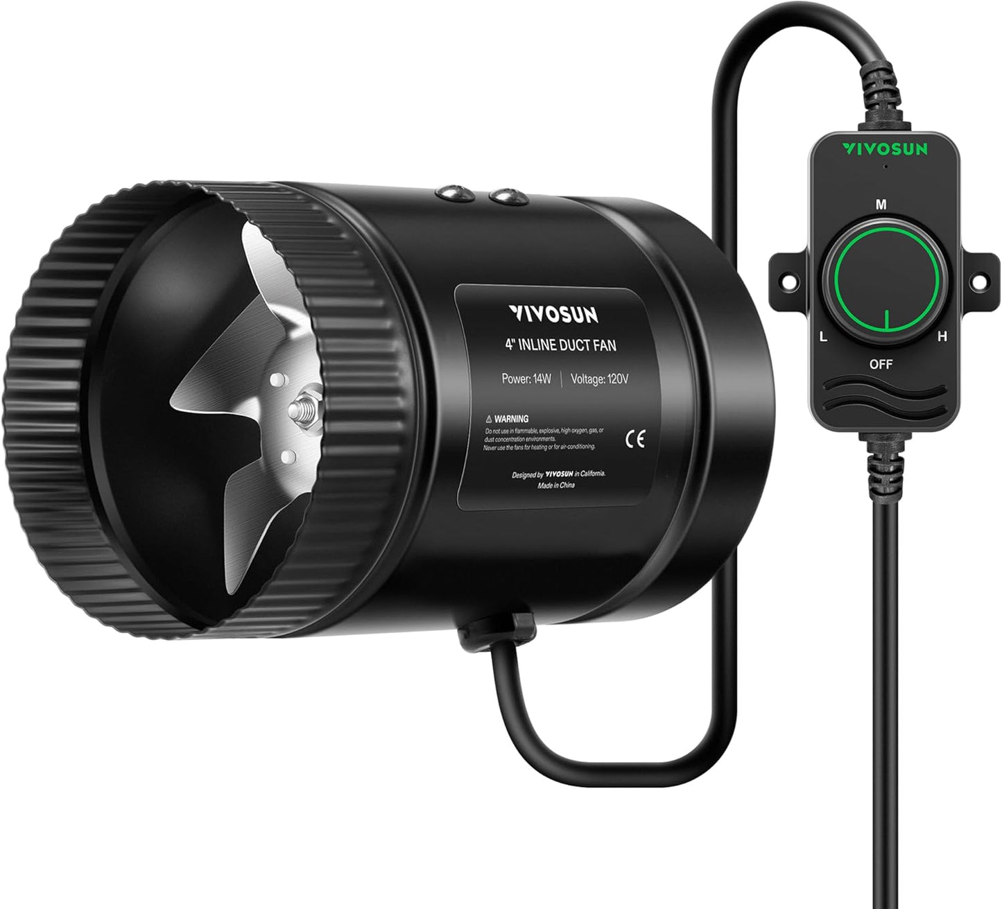 VIVOSUN Inline Booster Duct Fan 8” 420 CFM, HVAC Exhaust Ventilation Fan with Low Noise for Basements, Bathrooms, Kitchens, Attics, Grow Tents, Black