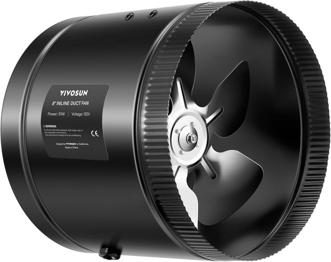 VIVOSUN Inline Booster Duct Fan 8” 430 CFM with Speed Controller, HVAC Exhaust Ventilation Fan with Low Noise for Basements, Bathrooms, Kitchens, Attics, Grow Tents