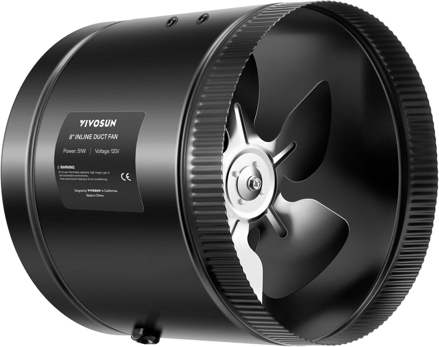 VIVOSUN Inline Booster Duct Fan 8” 420 CFM, HVAC Exhaust Ventilation Fan with Low Noise for Basements, Bathrooms, Kitchens, Attics, Grow Tents, Black