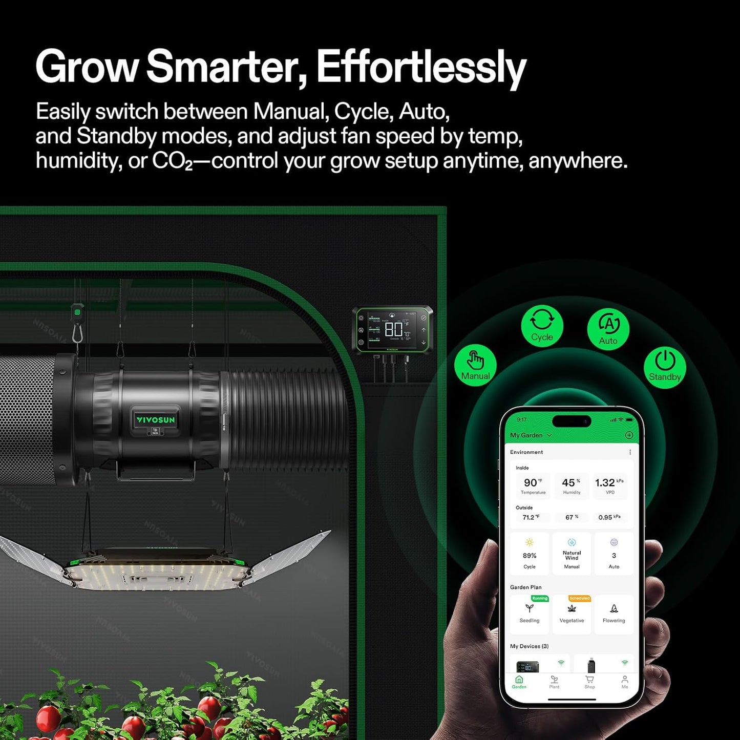 VIVOSUN G8 8" Inline Duct Fan & Temperature Humidity Controller, E42A WiFi-App Control AeroZesh Grow Tent Fan& Smart Thermostat, 725 CFM EC Motor Exhaust Fan for Heating Cooling, Greenhouse Accessory