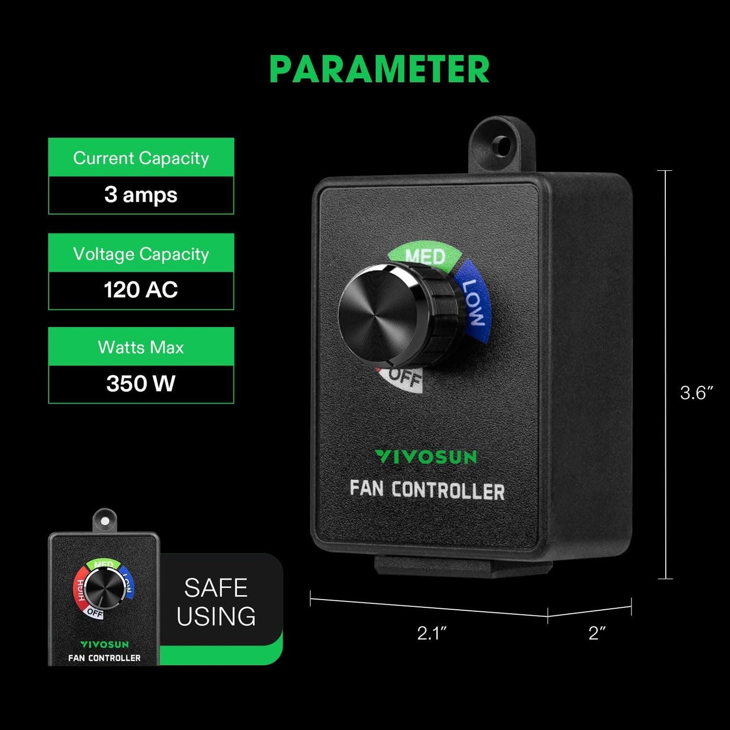 VIVOSUN Variable Fan Speed Controller, Speed Adjuster for Inline Duct Fan in Ventilation System