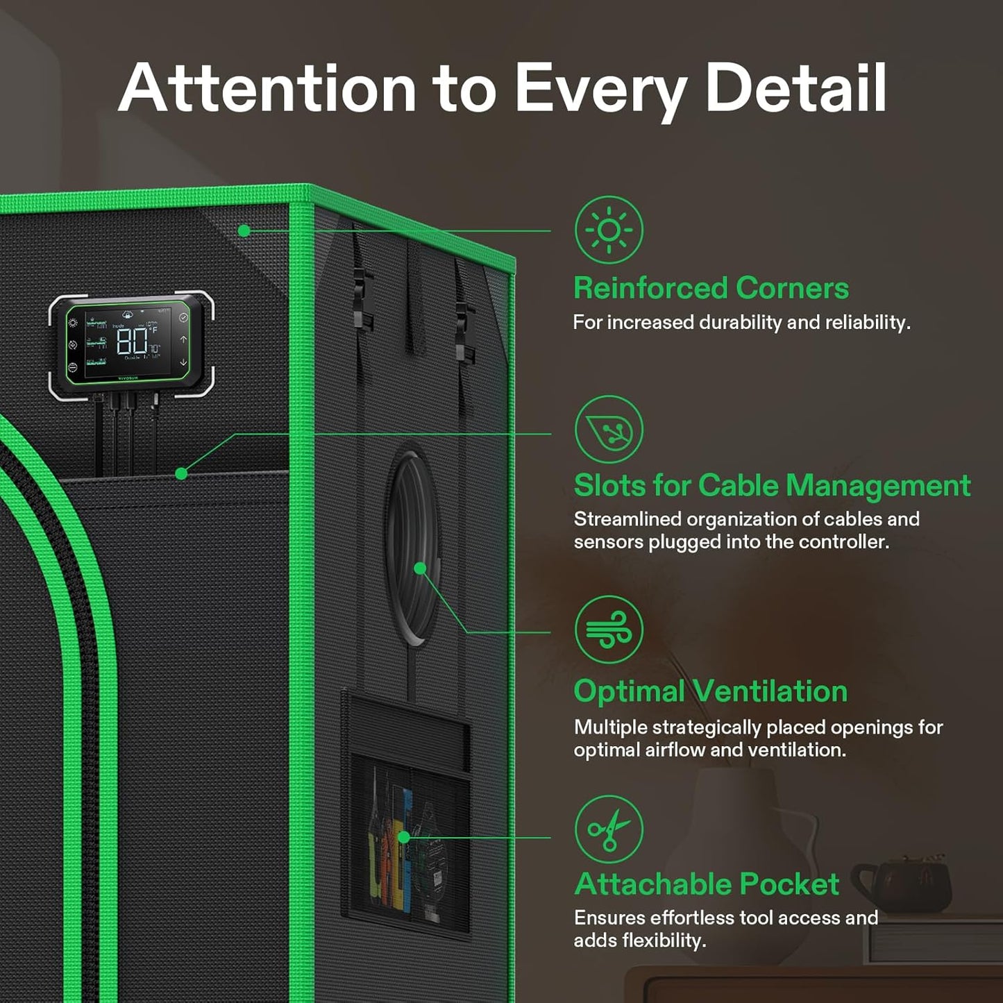 VIVOSUN P426 48"×24"×72" PRO Grow Tent, with Thick 1 inch Poles, Strengthened High Reflective Mylar Oxford Fabric, Extra Hanging Bars & High CFM Kit for Hydroponics Indoor Plant for AeroLight A200SE