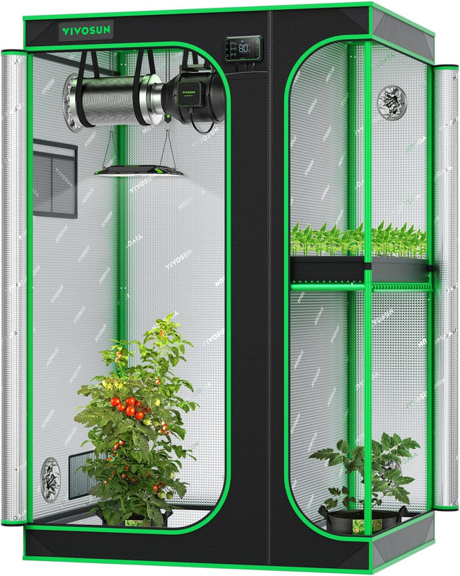 VIVOSUN D548 2-in-1 5x4 Grow Tent, 60"x48"x80" High Reflective Mylar with Multi-Chamber and Floor Tray for Hydroponic Indoor Plant