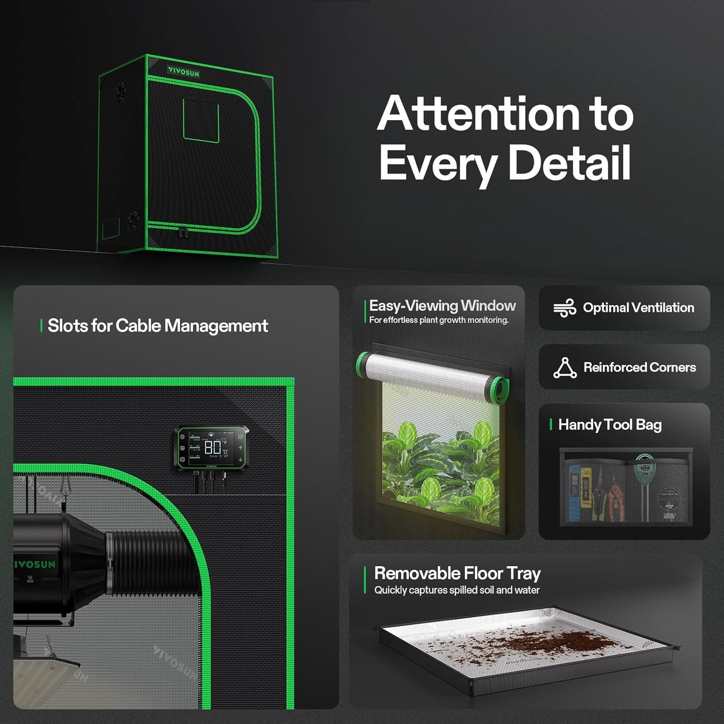 VIVOSUN S3018 30"x18"x36" Grow Tent, High Reflective Mylar with Observation Window and Floor Tray for Hydroponics Indoor Plant for VS1000
