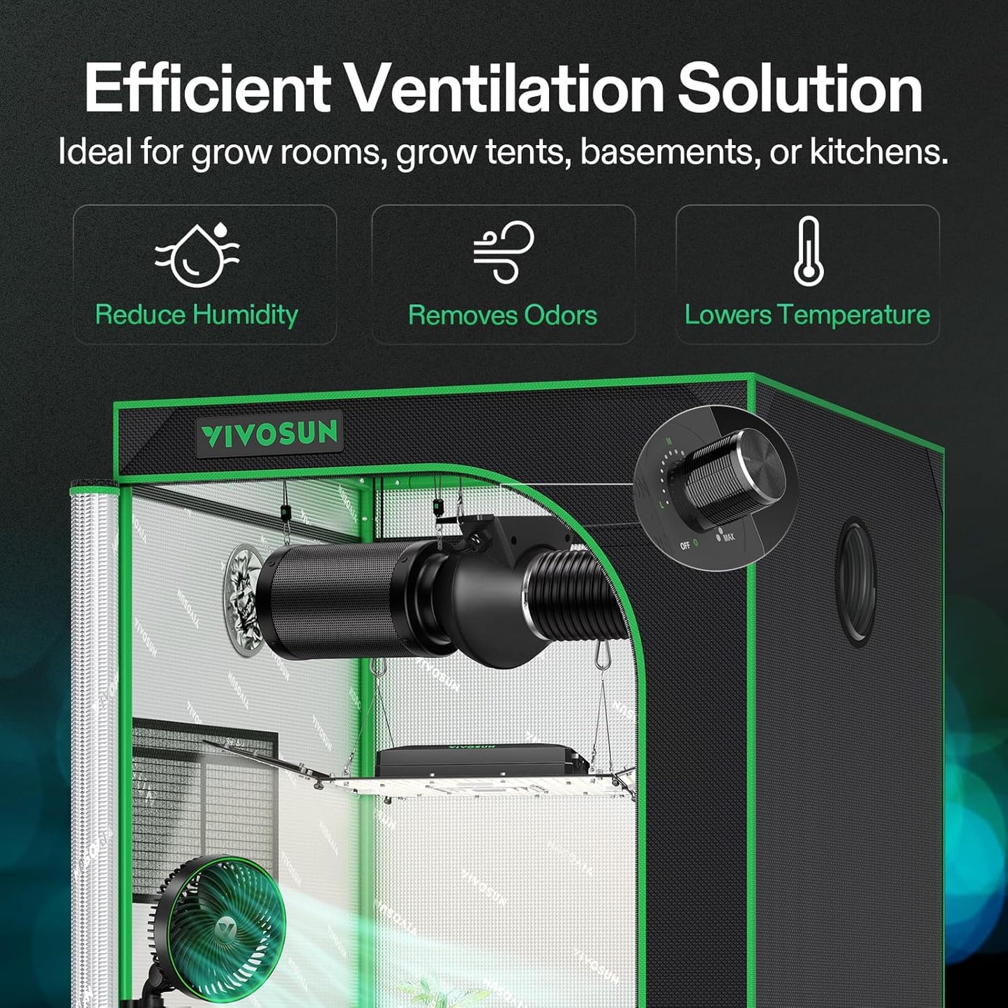 VIVOSUN M4 4-Inch Inline Duct Fan, 195 CFM Ventilation Fan with EC Motor, Adjustable Speed, Energy-efficient Vent Blower for HVAC, Grow Tent, Hydroponics