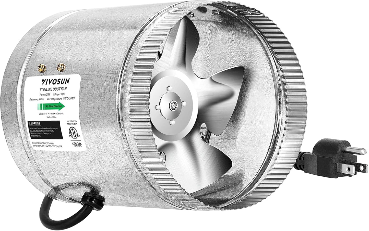 VIVOSUN 6 Inch Inline Duct Fan 240 CFM, HVAC Exhaust Ventilation Fan with Low Noise for Basements, Bathrooms, Kitchens and Attics, Silver