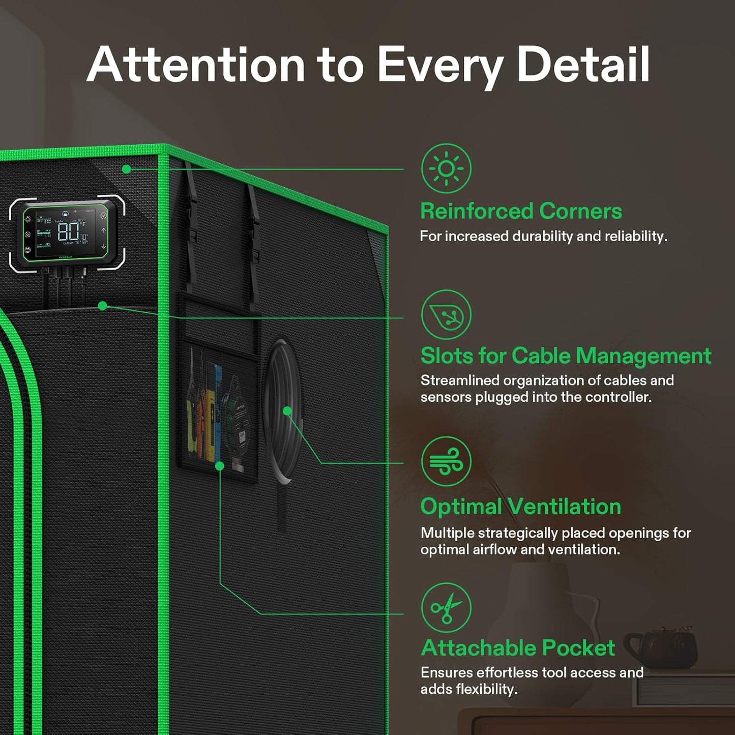 VIVOSUN P336 36"×36"×72" PRO Grow Tent, with Thick 1 inch Poles, Strengthened High Reflective Mylar Oxford Fabric, Extra Hanging Bars & High CFM Kit for Hydroponics Indoor Plant for AeroLight A200SE