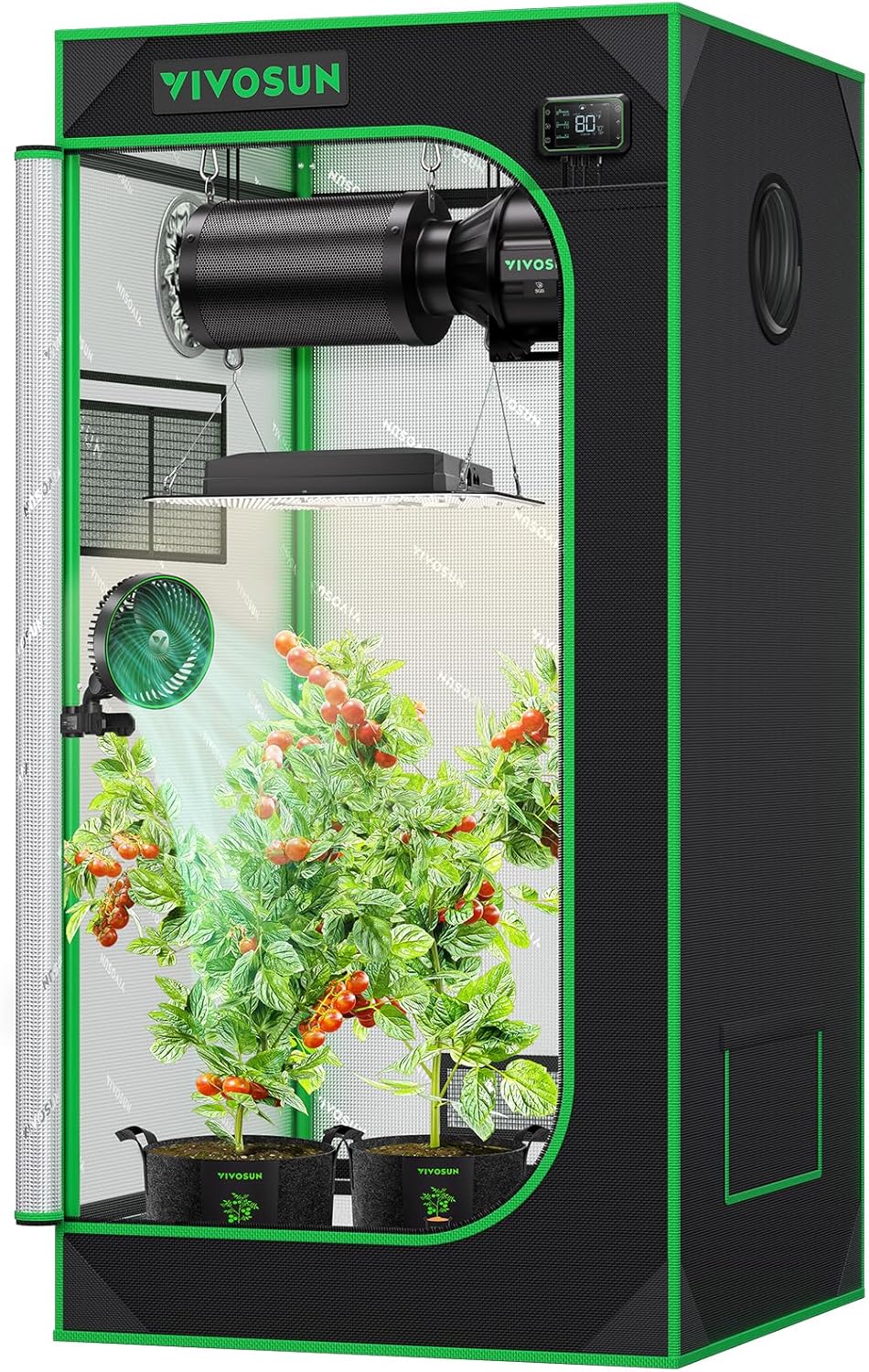 VIVOSUN S224 2x2 Grow Tent, 24"x24"x48" High Reflective Mylar with Observation Window and Floor Tray for Hydroponics Indoor Plant for VS1000