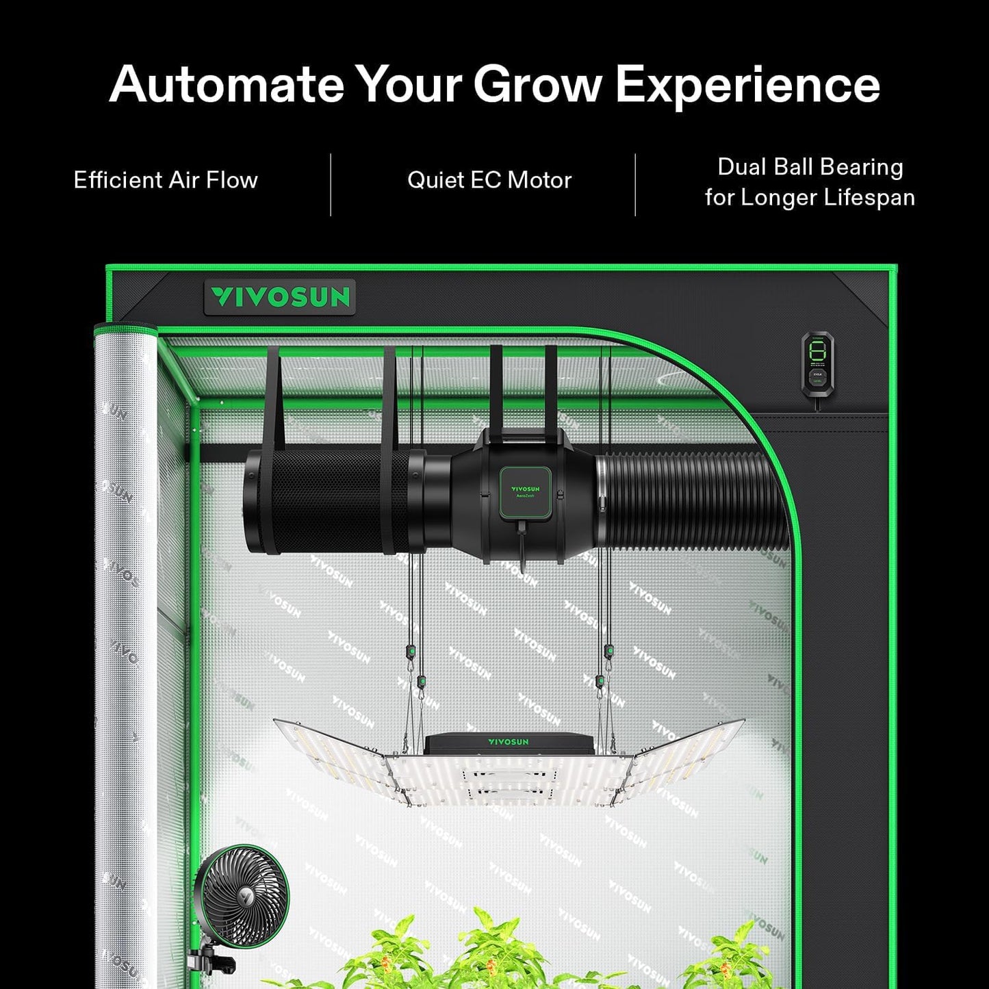 VIVOSUN G8 8" Inline Duct Fan & Temperature Humidity Controller, E42A WiFi-App Control AeroZesh Grow Tent Fan& Smart Thermostat, 725 CFM EC Motor Exhaust Fan for Heating Cooling, Greenhouse Accessory