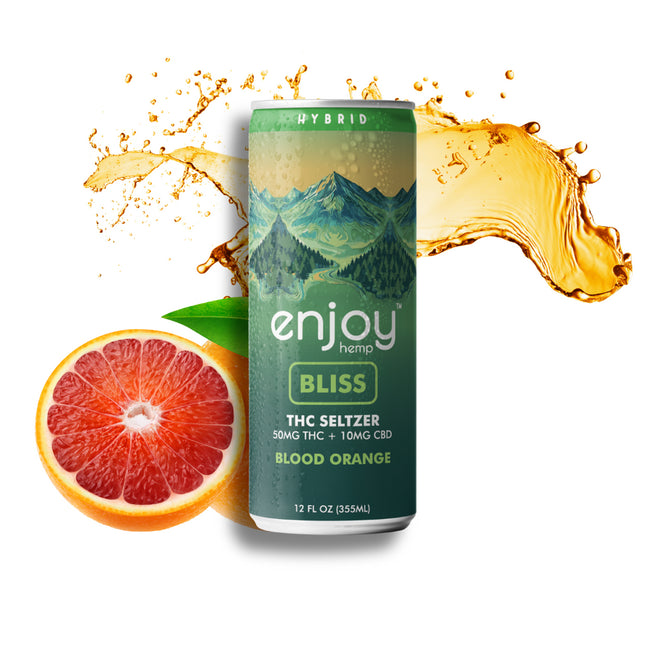 Enjoy Hemp 50mg THC + 10mg CBD Blood Orange Seltzer for Bliss (Hybrid) | Megadose Social-Tonic, Alcohol-Free Drink