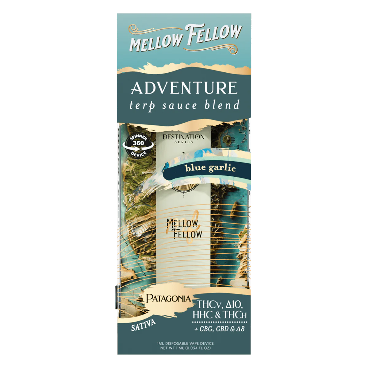 Mellow Fellow Adventure Blend - Terp Sauce 1ml Disposable Spinner Vape - Blue Garlic (Sativa)