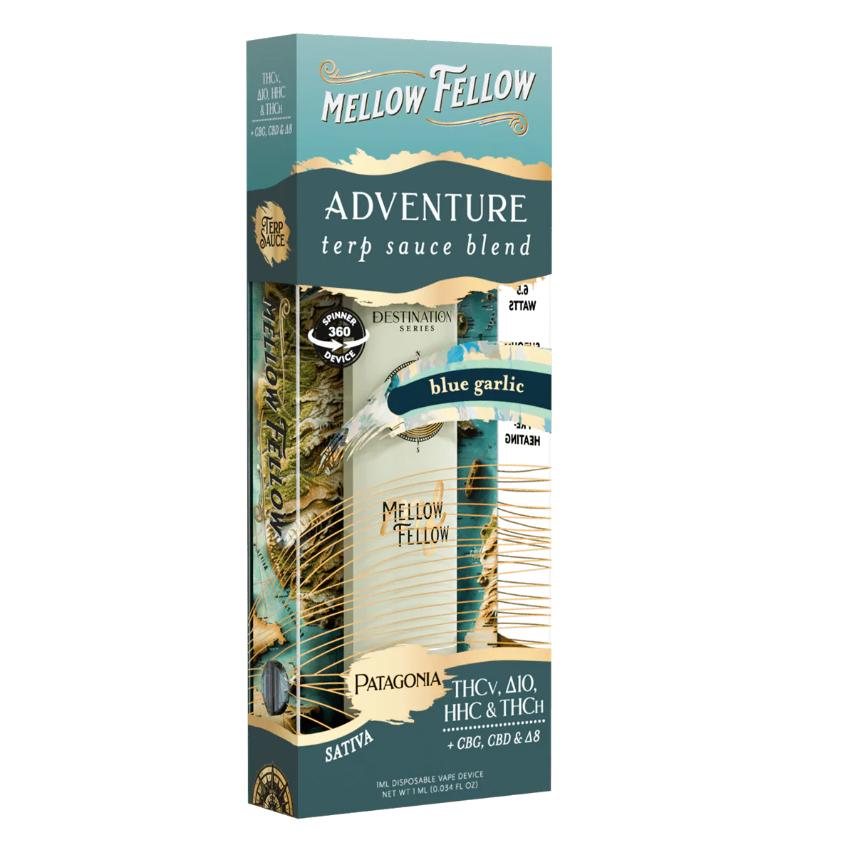 Mellow Fellow Adventure Blend - Terp Sauce 1ml Disposable Spinner Vape - Blue Garlic (Sativa)