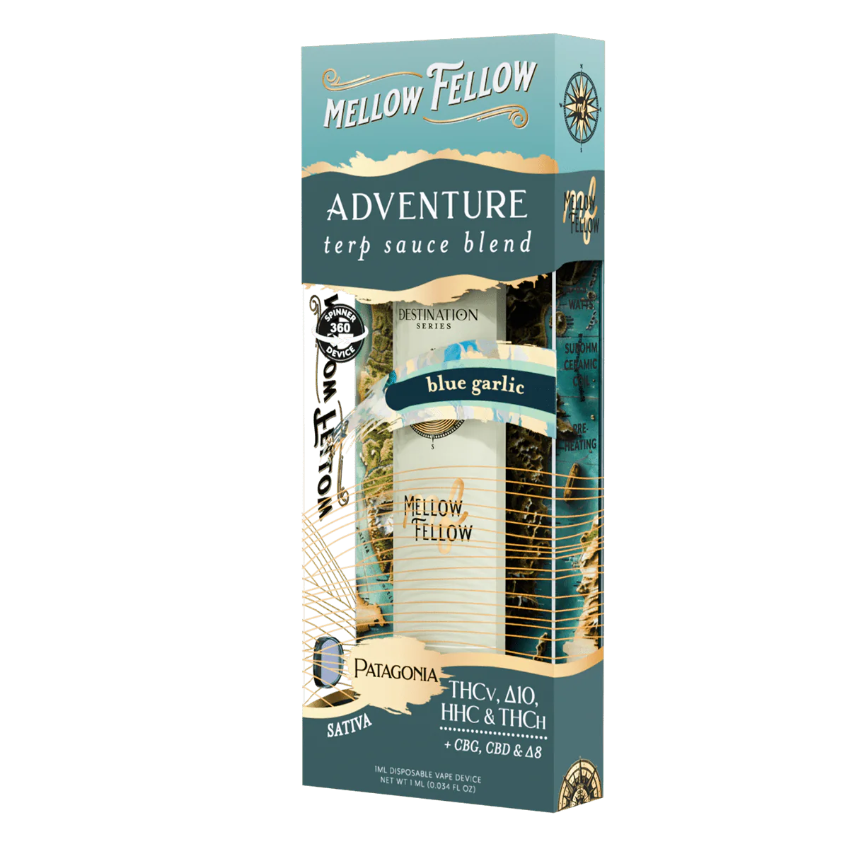 Mellow Fellow Adventure Blend - Terp Sauce 1ml Disposable Spinner Vape - Blue Garlic (Sativa)