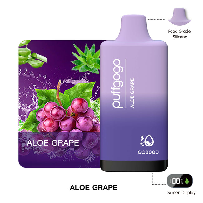 Puffgogo GO8000 Disposable 8000 Puffs - Aloe Grape Best Sales Price - Disposables