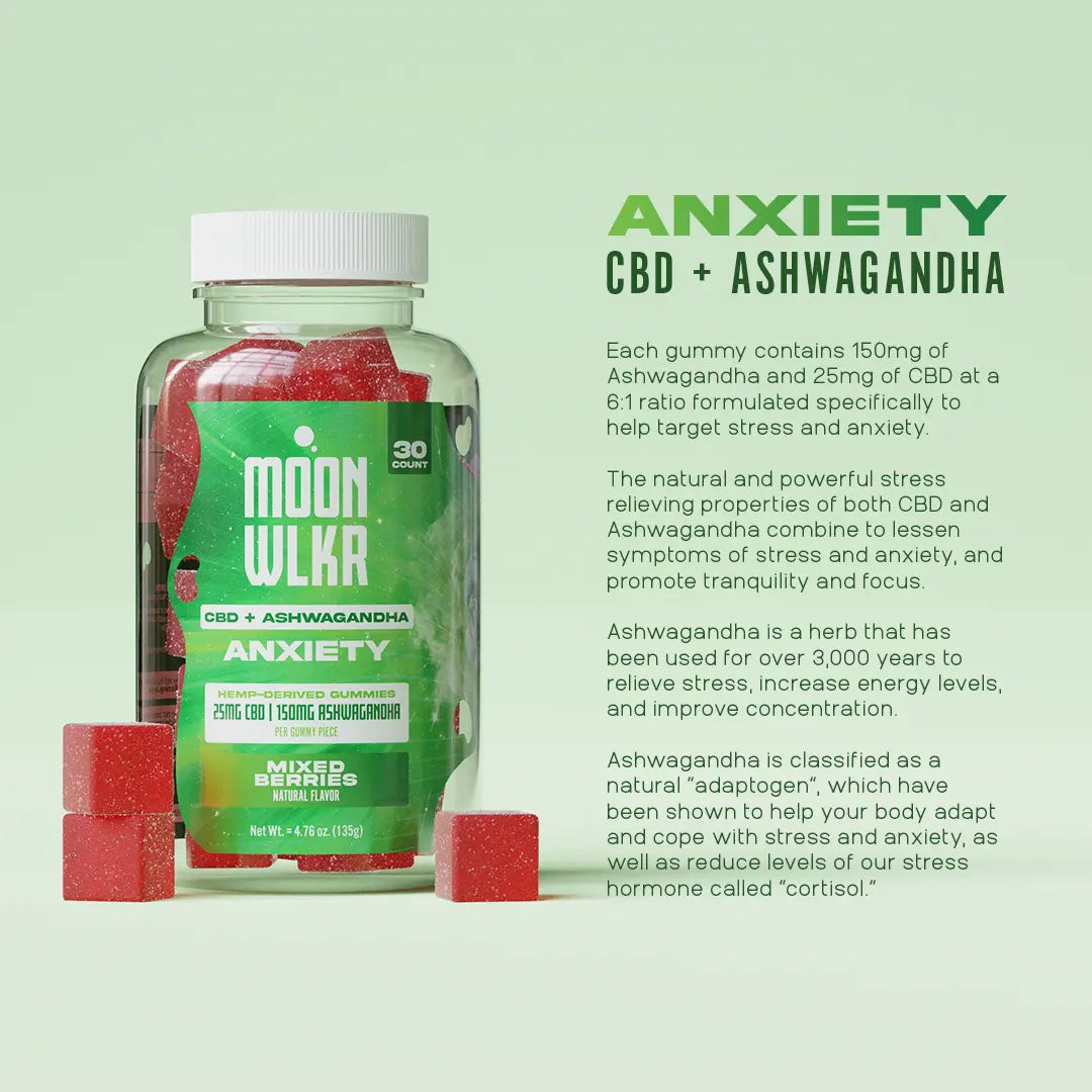MoonWLKR CBD:Ashwagandha Stress Relief Gummies — Mixed Berry