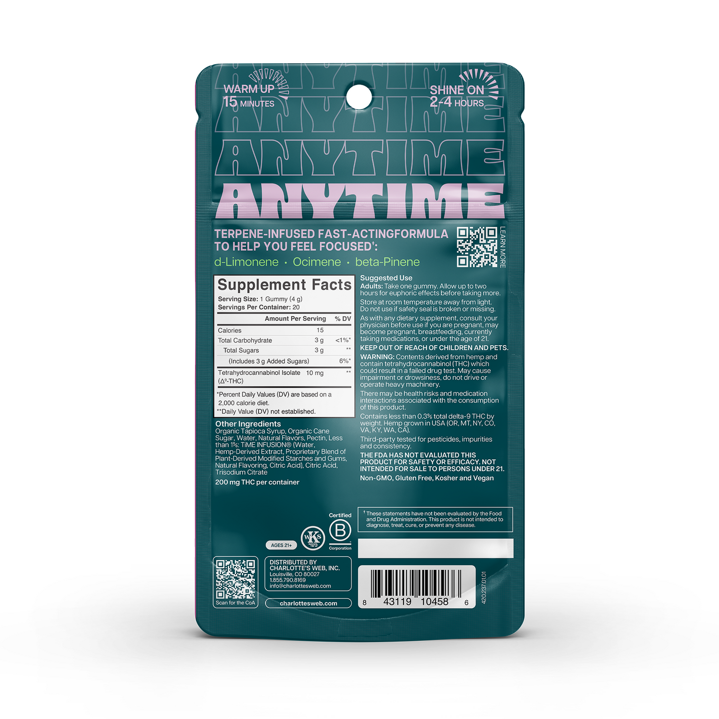 Charlotte's Web Anytime 10mg THC Gummies