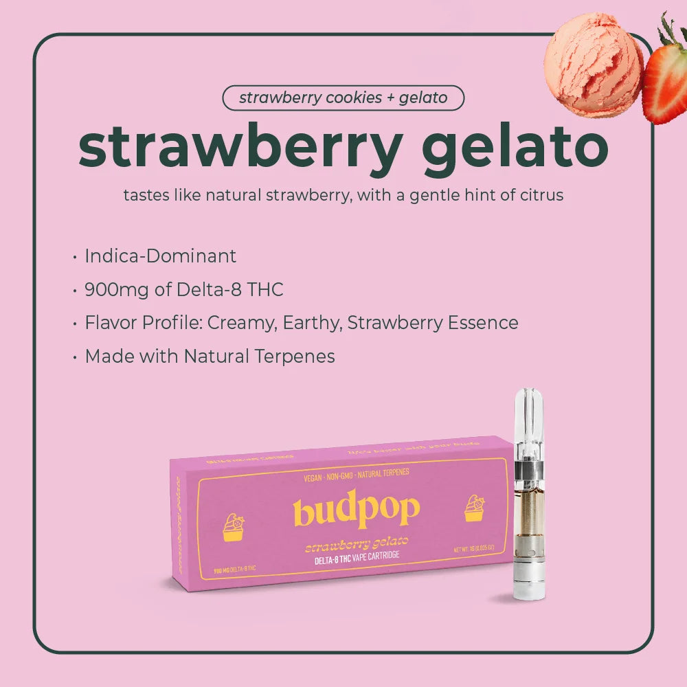 BudPop Strawberry Gelato Delta 8 THC Vape