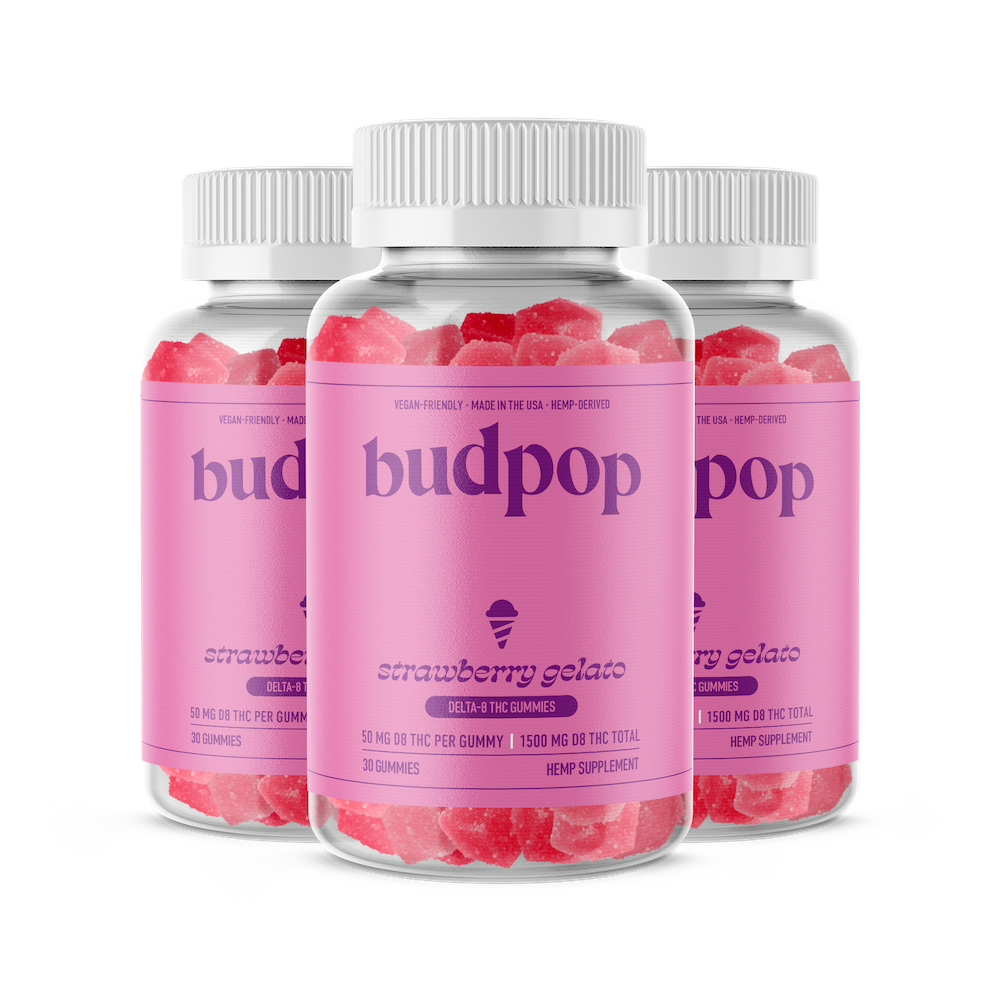 BudPop Delta-8 Strawberry Gelato Gummies (750-3000mg)