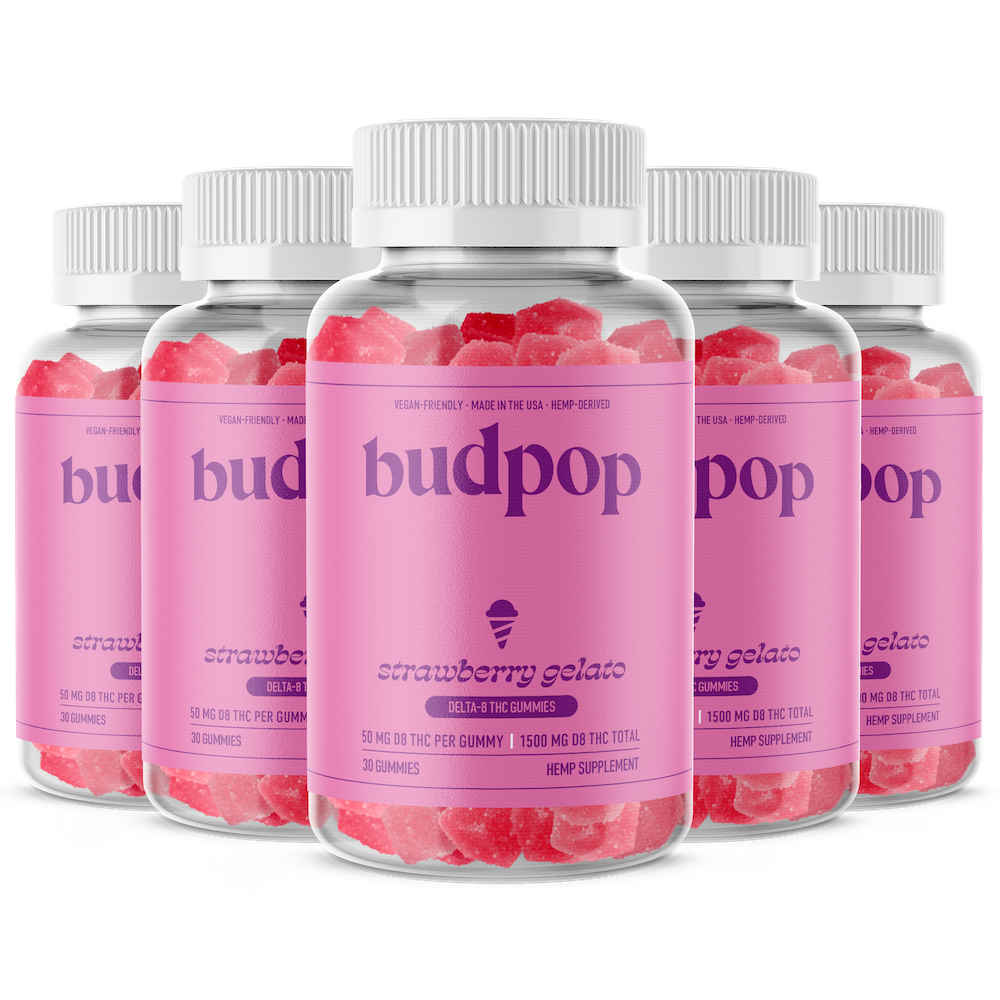BudPop Delta-8 Strawberry Gelato Gummies (750-3000mg)